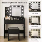 Coiffeuse avec miroir, coiffeuse avec tabouret rembourré, 3 modes d'éclairage et luminosité réglable