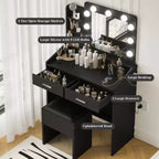 Coiffeuse avec miroir, coiffeuse avec tabouret rembourré, 3 modes d'éclairage et luminosité réglable