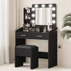 Coiffeuse avec miroir, coiffeuse avec tabouret rembourré, 3 modes d'éclairage et luminosité réglable