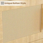 Bibliothèque bohème à 5 niveaux en bois avec portes en rotin, bibliothèque en bois avec rangement, étagère à plusieurs niveaux en rotin, grande bibliothèque pour salon