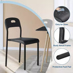 Lot de 1 chaise de salle à manger, chaises de cuisine modernes empilables, chaise de salle à manger en plastique avec pieds en métal, imperméable et résistante aux taches, noire