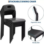 Lot de 1 chaise de salle à manger, chaises de cuisine modernes empilables, chaise de salle à manger en plastique avec pieds en métal, imperméable et résistante aux taches, noire
