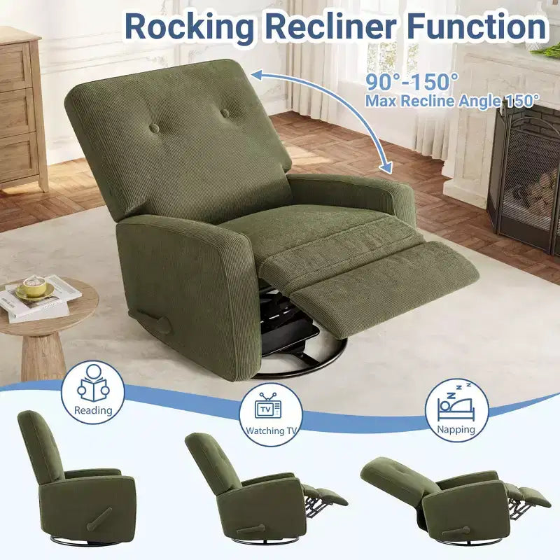 Garvee Fauteuil Inclinable Berçant et Pivotant à 360° pour Adultes, Fauteuil à Bascule Planeur pour Chambre d'Enfant, Salon, Chambre à Coucher, Bureau, Lin