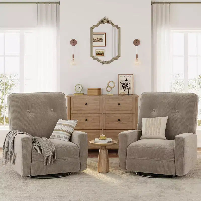 Garvee Fauteuil Inclinable Berçant et Pivotant à 360° pour Adultes, Fauteuil à Bascule Planeur pour Chambre d'Enfant, Salon, Chambre à Coucher, Bureau, Lin