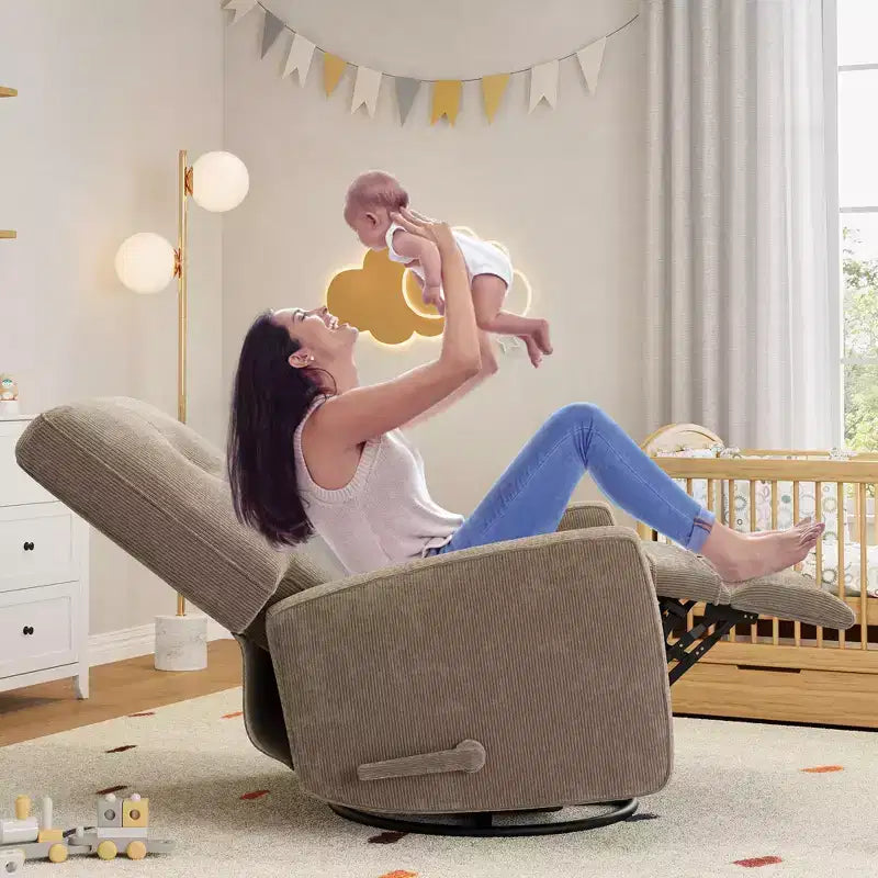 Garvee Fauteuil Inclinable Berçant et Pivotant à 360° pour Adultes, Fauteuil à Bascule Planeur pour Chambre d'Enfant, Salon, Chambre à Coucher, Bureau, Lin