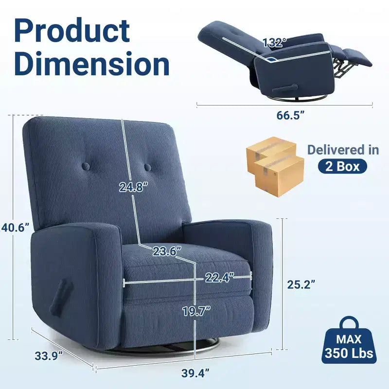 Garvee Fauteuil Inclinable Berçant et Pivotant à 360° pour Adultes, Fauteuil à Bascule Planeur pour Chambre d'Enfant, Salon, Chambre à Coucher, Bureau, Lin