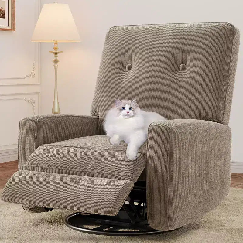 Garvee Fauteuil Inclinable Berçant et Pivotant à 360° pour Adultes, Fauteuil à Bascule Planeur pour Chambre d'Enfant, Salon, Chambre à Coucher, Bureau, Lin