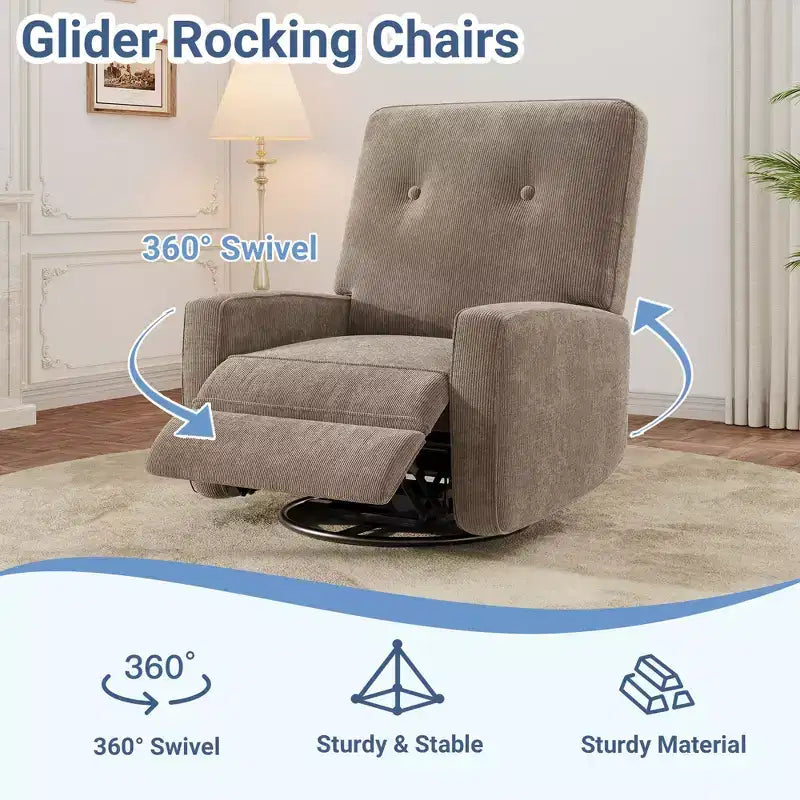Garvee Fauteuil Inclinable Berçant et Pivotant à 360° pour Adultes, Fauteuil à Bascule Planeur pour Chambre d'Enfant, Salon, Chambre à Coucher, Bureau, Lin