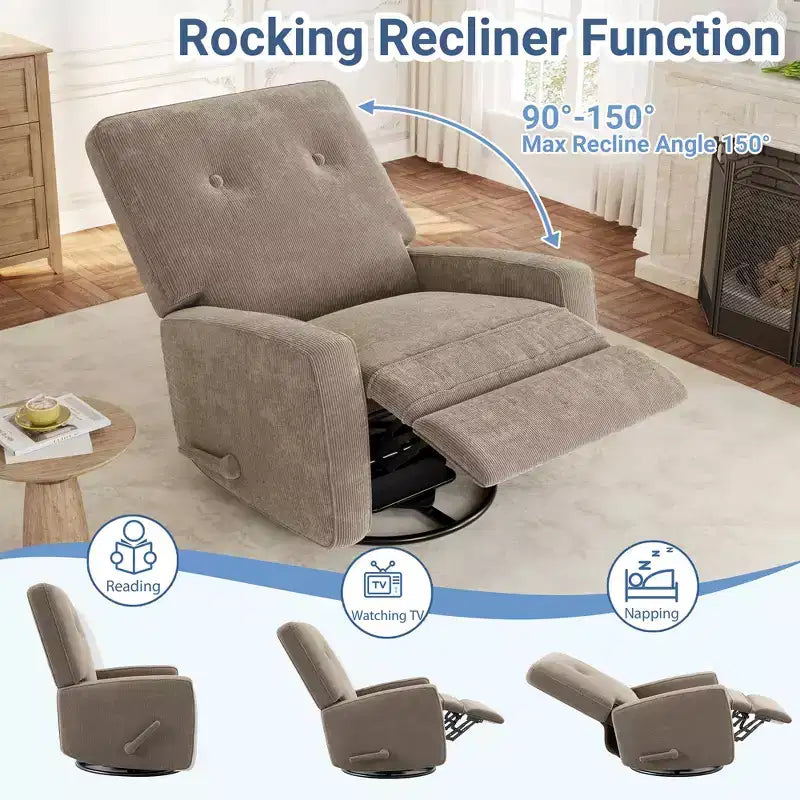 Garvee Fauteuil Inclinable Berçant et Pivotant à 360° pour Adultes, Fauteuil à Bascule Planeur pour Chambre d'Enfant, Salon, Chambre à Coucher, Bureau, Lin