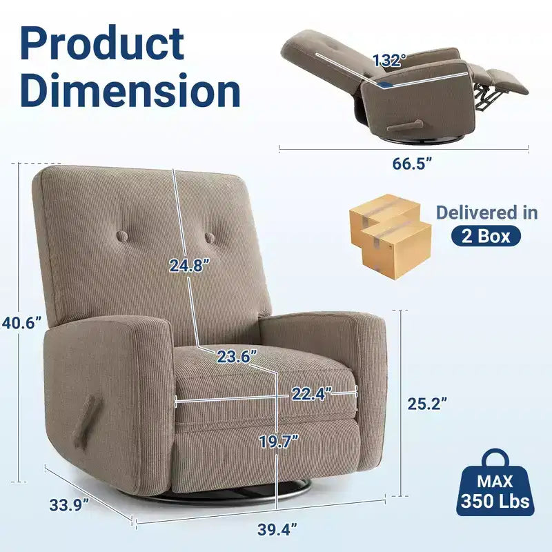 Garvee Fauteuil Inclinable Berçant et Pivotant à 360° pour Adultes, Fauteuil à Bascule Planeur pour Chambre d'Enfant, Salon, Chambre à Coucher, Bureau, Lin