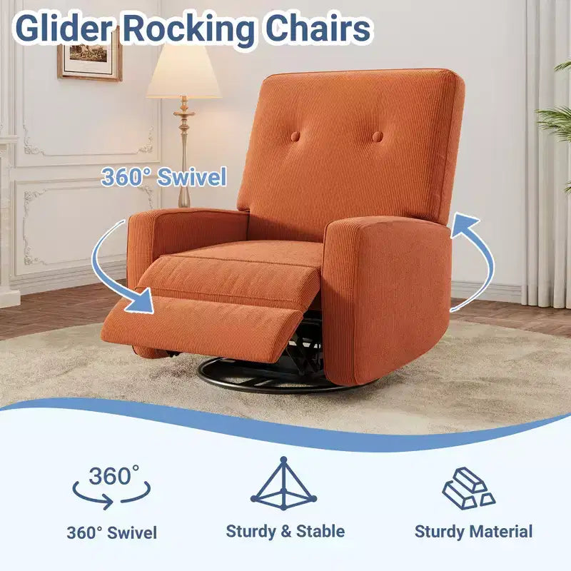 Garvee Fauteuil Inclinable Berçant et Pivotant à 360° pour Adultes, Fauteuil à Bascule Planeur pour Chambre d'Enfant, Salon, Chambre à Coucher, Bureau, Lin