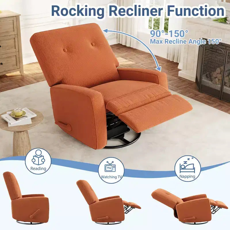 Garvee Fauteuil Inclinable Berçant et Pivotant à 360° pour Adultes, Fauteuil à Bascule Planeur pour Chambre d'Enfant, Salon, Chambre à Coucher, Bureau, Lin