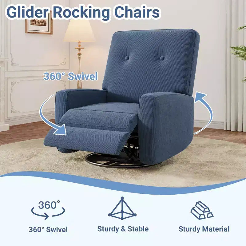 Garvee Fauteuil Inclinable Berçant et Pivotant à 360° pour Adultes, Fauteuil à Bascule Planeur pour Chambre d'Enfant, Salon, Chambre à Coucher, Bureau, Lin
