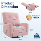Garvee Fauteuil Inclinable Berçant et Pivotant à 360° pour Adultes, Fauteuil à Bascule Planeur pour Chambre d'Enfant, Salon, Chambre à Coucher, Bureau, Lin