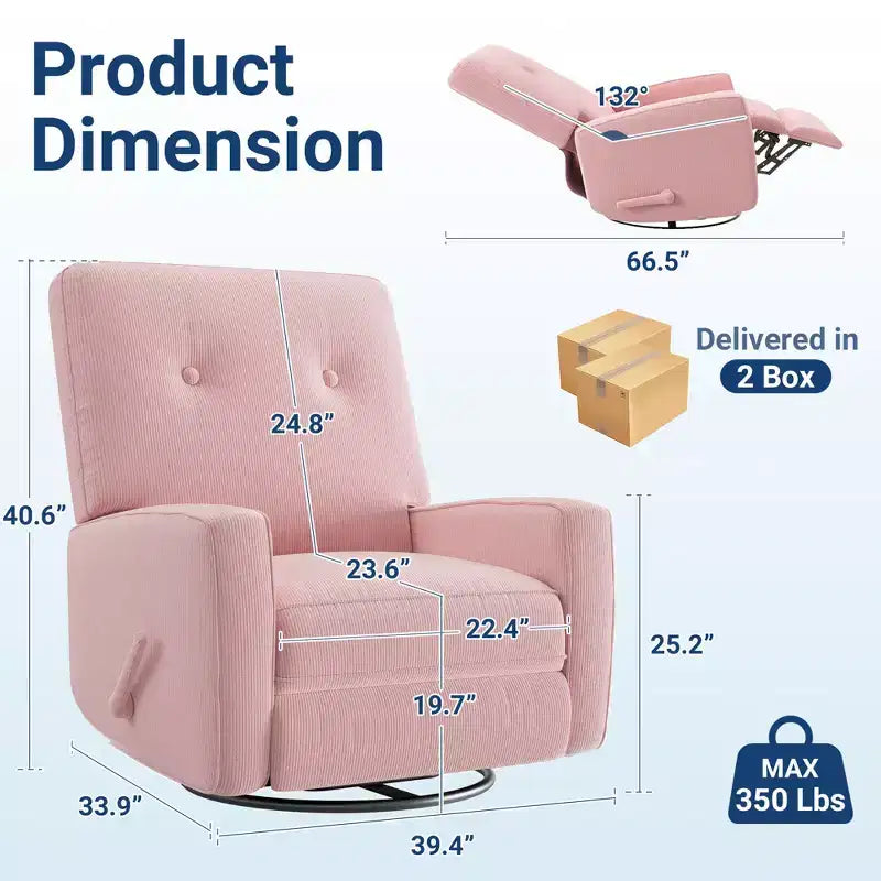 Garvee Fauteuil Inclinable Berçant et Pivotant à 360° pour Adultes, Fauteuil à Bascule Planeur pour Chambre d'Enfant, Salon, Chambre à Coucher, Bureau, Lin