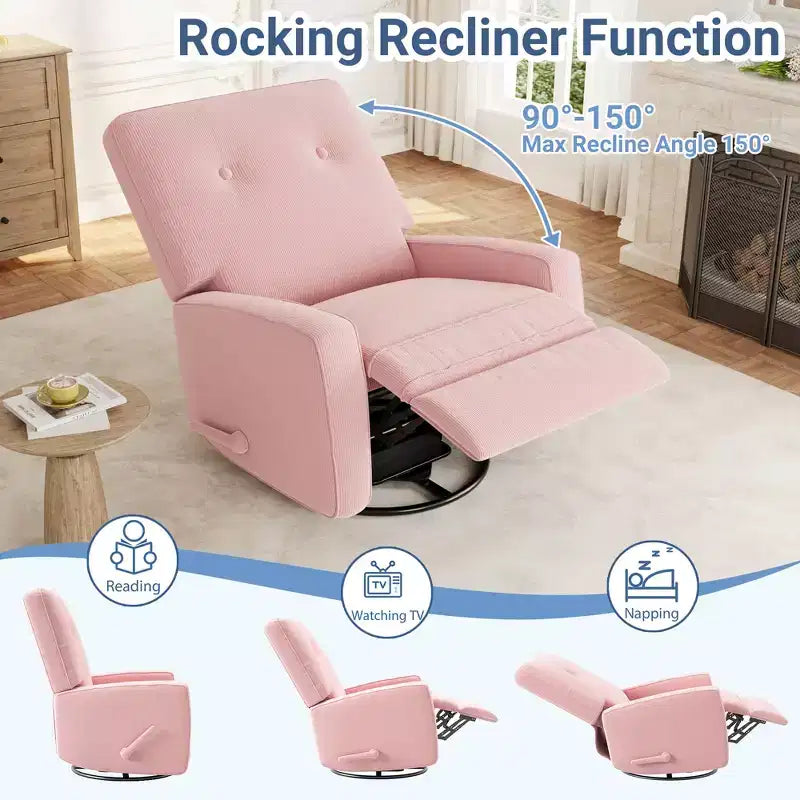 Garvee Fauteuil Inclinable Berçant et Pivotant à 360° pour Adultes, Fauteuil à Bascule Planeur pour Chambre d'Enfant, Salon, Chambre à Coucher, Bureau, Lin