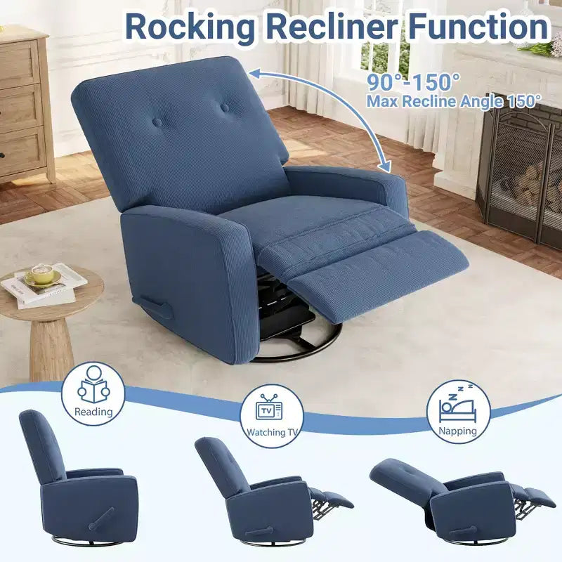 Garvee Fauteuil Inclinable Berçant et Pivotant à 360° pour Adultes, Fauteuil à Bascule Planeur pour Chambre d'Enfant, Salon, Chambre à Coucher, Bureau, Lin