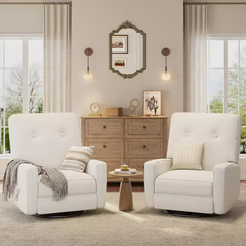 Garvee Fauteuil Inclinable Berçant et Pivotant à 360° pour Adultes, Fauteuil à Bascule Planeur pour Chambre d'Enfant, Salon, Chambre à Coucher, Bureau, Lin