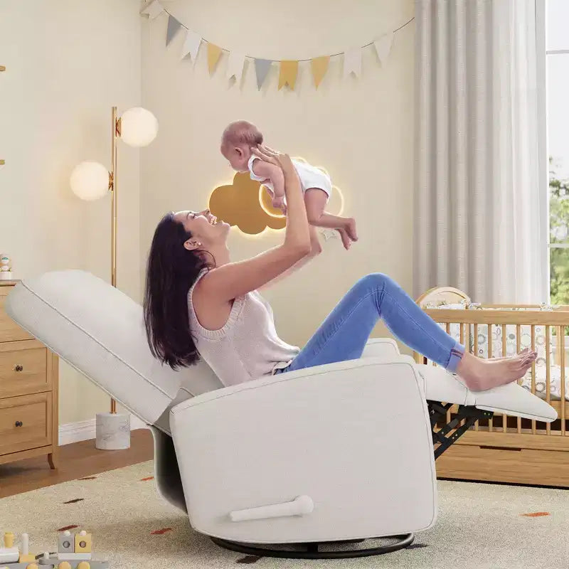 Garvee Fauteuil Inclinable Berçant et Pivotant à 360° pour Adultes, Fauteuil à Bascule Planeur pour Chambre d'Enfant, Salon, Chambre à Coucher, Bureau, Lin