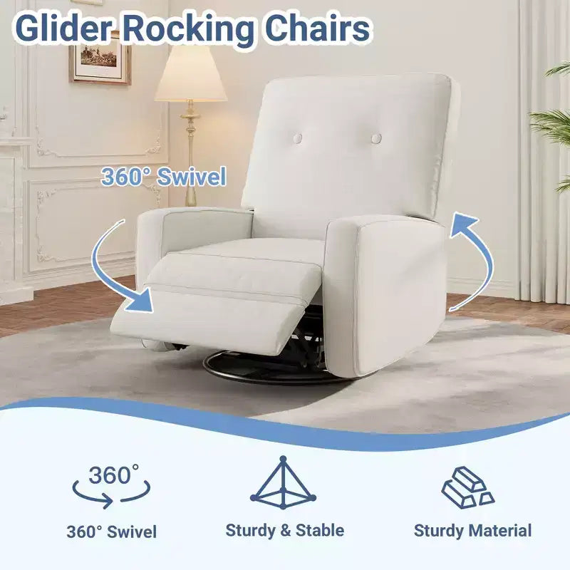 Garvee Fauteuil Inclinable Berçant et Pivotant à 360° pour Adultes, Fauteuil à Bascule Planeur pour Chambre d'Enfant, Salon, Chambre à Coucher, Bureau, Lin