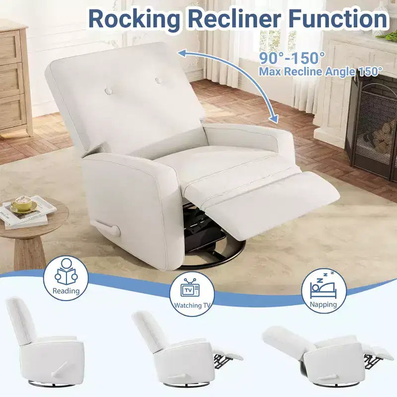 Garvee Fauteuil Inclinable Berçant et Pivotant à 360° pour Adultes, Fauteuil à Bascule Planeur pour Chambre d'Enfant, Salon, Chambre à Coucher, Bureau, Lin