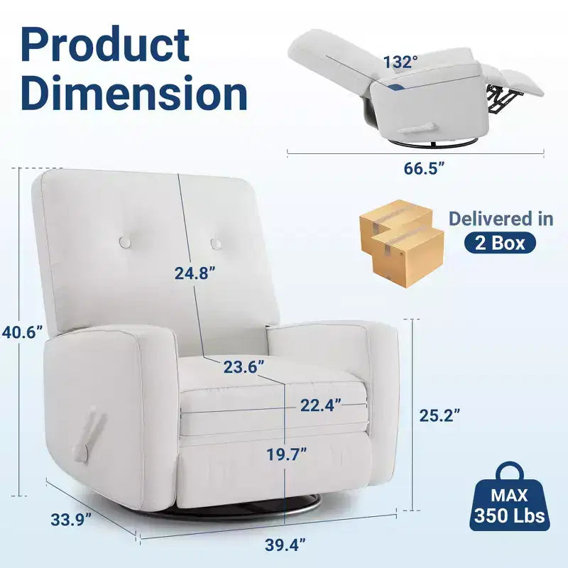 Garvee Fauteuil Inclinable Berçant et Pivotant à 360° pour Adultes, Fauteuil à Bascule Planeur pour Chambre d'Enfant, Salon, Chambre à Coucher, Bureau, Lin