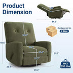 Garvee Fauteuil Inclinable Berçant et Pivotant à 360° pour Adultes, Fauteuil à Bascule Planeur pour Chambre d'Enfant, Salon, Chambre à Coucher, Bureau, Lin