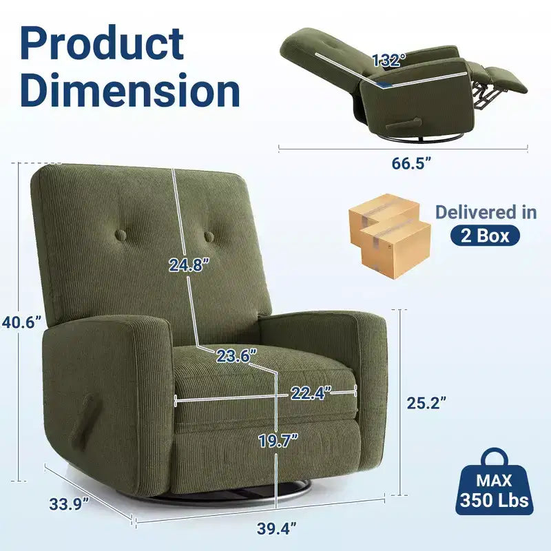 Garvee Fauteuil Inclinable Berçant et Pivotant à 360° pour Adultes, Fauteuil à Bascule Planeur pour Chambre d'Enfant, Salon, Chambre à Coucher, Bureau, Lin