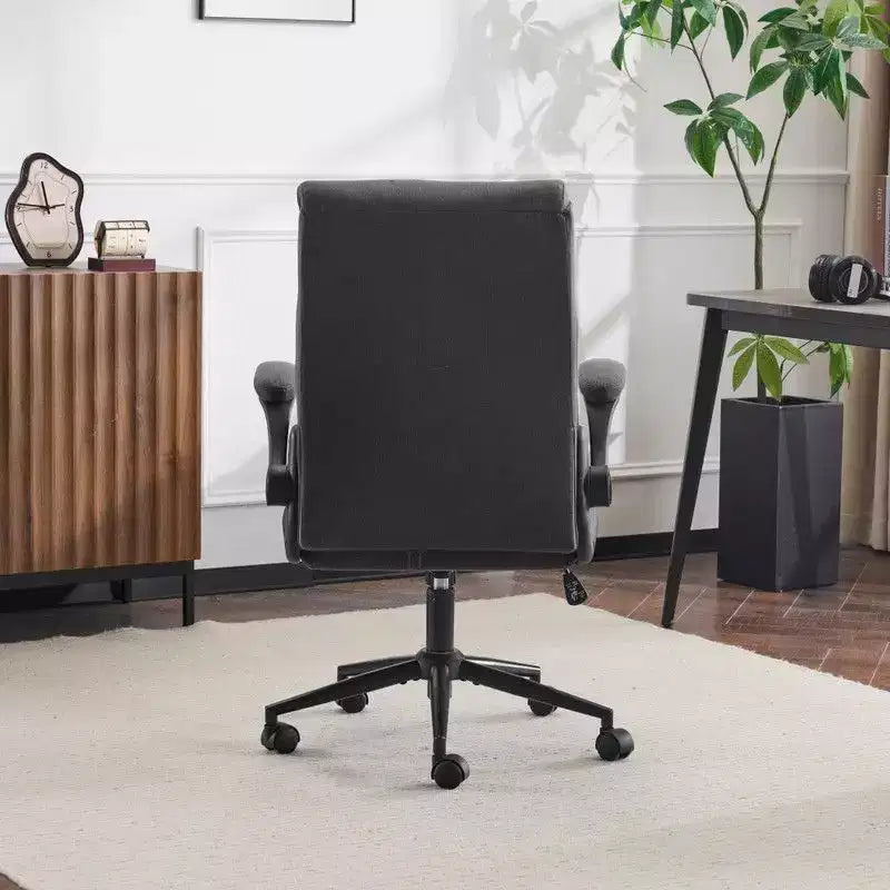 Chaise de bureau Karl Home | 28 pouces de large, dossier mi-hauteur, pivotante, en coton et lin, blanche, avec accoudoirs réglables