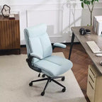 Chaise de bureau Karl Home | 28 pouces de large, dossier mi-hauteur, pivotante, en coton et lin, blanche, avec accoudoirs réglables