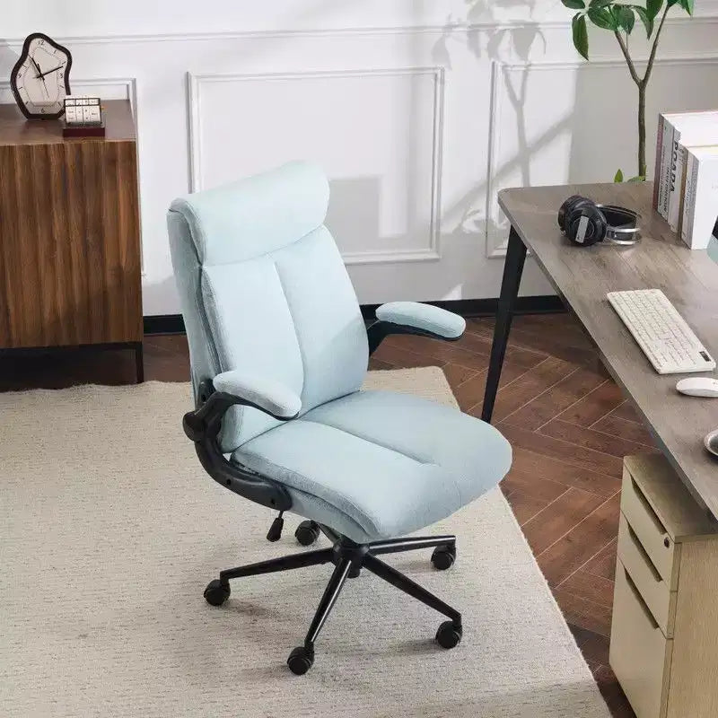 Chaise de bureau Karl Home | 28 pouces de large, dossier mi-hauteur, pivotante, en coton et lin, blanche, avec accoudoirs réglables