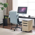Chaise de bureau Karl Home | 28 pouces de large, dossier mi-hauteur, pivotante, en coton et lin, blanche, avec accoudoirs réglables