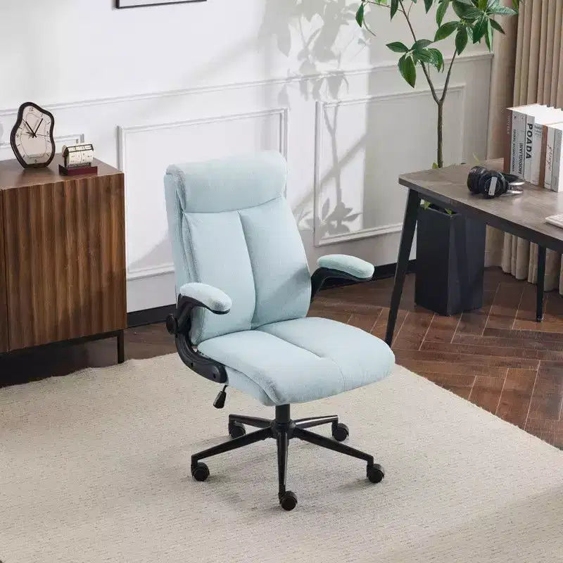 Chaise de bureau Karl Home | 28 pouces de large, dossier mi-hauteur, pivotante, en coton et lin, blanche, avec accoudoirs réglables
