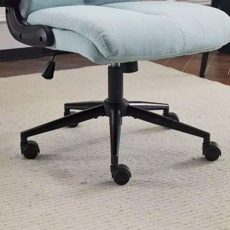 Chaise de bureau Karl Home | 28 pouces de large, dossier mi-hauteur, pivotante, en coton et lin, blanche, avec accoudoirs réglables
