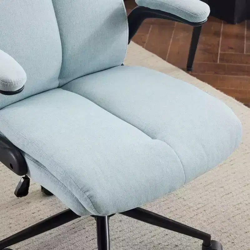 Chaise de bureau Karl Home | 28 pouces de large, dossier mi-hauteur, pivotante, en coton et lin, blanche, avec accoudoirs réglables