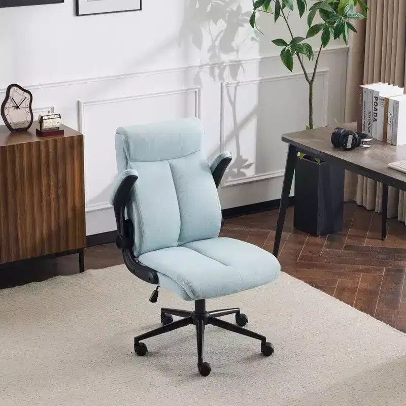 Chaise de bureau Karl Home | 28 pouces de large, dossier mi-hauteur, pivotante, en coton et lin, blanche, avec accoudoirs réglables
