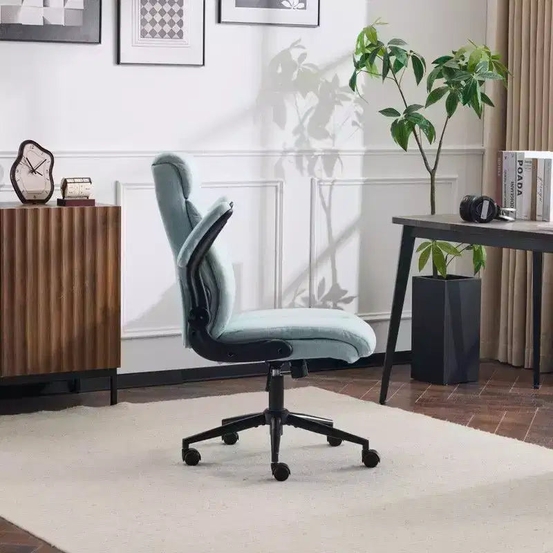 Chaise de bureau Karl Home | 28 pouces de large, dossier mi-hauteur, pivotante, en coton et lin, blanche, avec accoudoirs réglables
