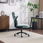 Chaise de bureau Karl Home | 28 pouces de large, dossier mi-hauteur, pivotante, en coton et lin, blanche, avec accoudoirs réglables