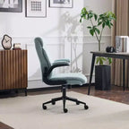 Chaise de bureau Karl Home | 28 pouces de large, dossier mi-hauteur, pivotante, en coton et lin, blanche, avec accoudoirs réglables