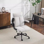 Chaise de bureau Karl Home | 28 pouces de large, dossier mi-hauteur, pivotante, en coton et lin, blanche, avec accoudoirs réglables