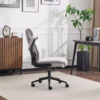 Chaise de bureau Karl Home | 28 pouces de large, dossier mi-hauteur, pivotante, en coton et lin, blanche, avec accoudoirs réglables