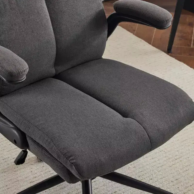Chaise de bureau Karl Home | 28 pouces de large, dossier mi-hauteur, pivotante, en coton et lin, blanche, avec accoudoirs réglables