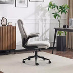 Chaise de bureau Karl Home | 28 pouces de large, dossier mi-hauteur, pivotante, en coton et lin, blanche, avec accoudoirs réglables