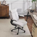 Chaise de bureau Karl Home | 28 pouces de large, dossier mi-hauteur, pivotante, en coton et lin, blanche, avec accoudoirs réglables