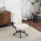 Chaise de bureau Karl Home | 28 pouces de large, dossier mi-hauteur, pivotante, en coton et lin, blanche, avec accoudoirs réglables
