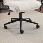 Chaise de bureau Karl Home | 28 pouces de large, dossier mi-hauteur, pivotante, en coton et lin, blanche, avec accoudoirs réglables