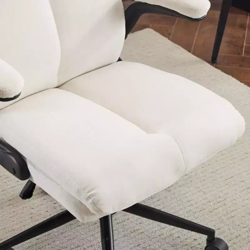 Chaise de bureau Karl Home | 28 pouces de large, dossier mi-hauteur, pivotante, en coton et lin, blanche, avec accoudoirs réglables