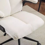 Chaise de bureau Karl Home | 28 pouces de large, dossier mi-hauteur, pivotante, en coton et lin, blanche, avec accoudoirs réglables