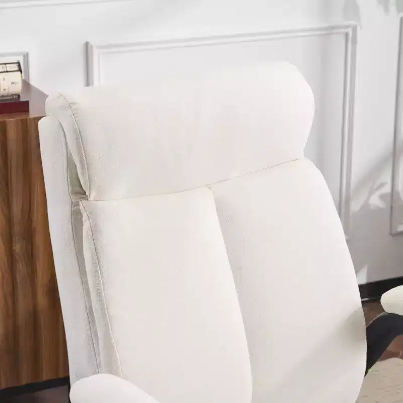 Chaise de bureau Karl Home | 28 pouces de large, dossier mi-hauteur, pivotante, en coton et lin, blanche, avec accoudoirs réglables