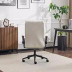 Chaise de bureau Karl Home | 28 pouces de large, dossier mi-hauteur, pivotante, en coton et lin, blanche, avec accoudoirs réglables
